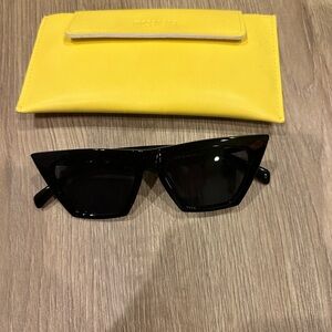 Black Cat-Eye Sunglasses with Yellow Case